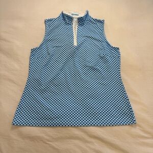 J McLaughlin Bedford Sleeveless 1/4 Zip Blue Gingham